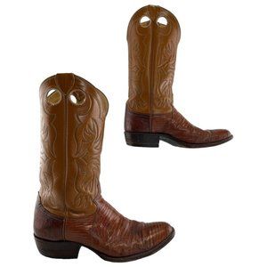 Men's Justin Brown Lizard Almond Toe Western Cowboy Boots Size 9.5 D